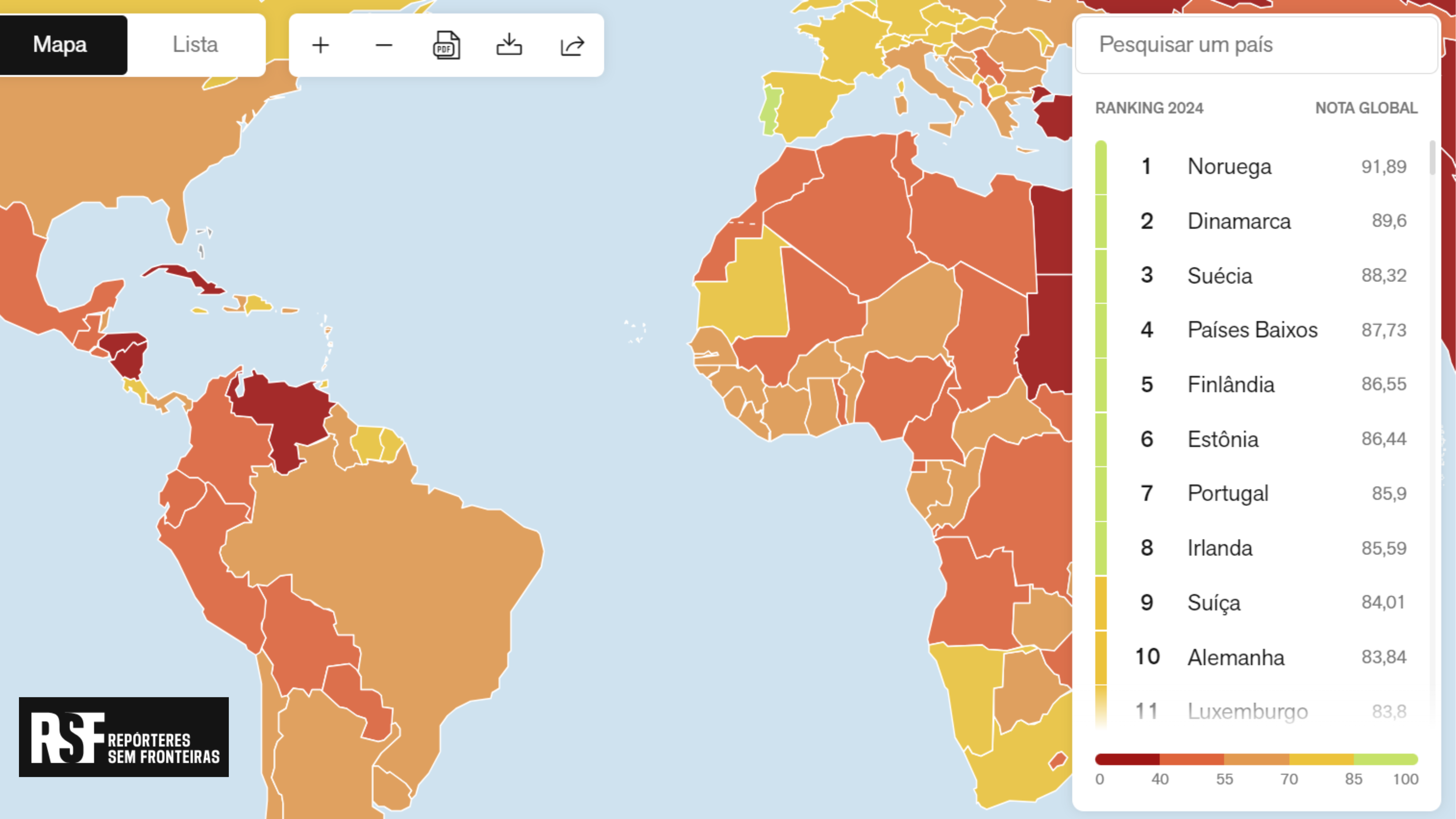 Liberdade de Imprensa mapa